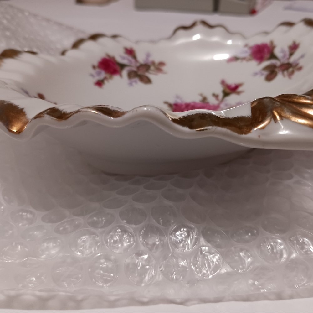 Vintage Moss Rose China Candy Dish 28/6M Gold Trim Scalloped Edge - Picture 7 of 12